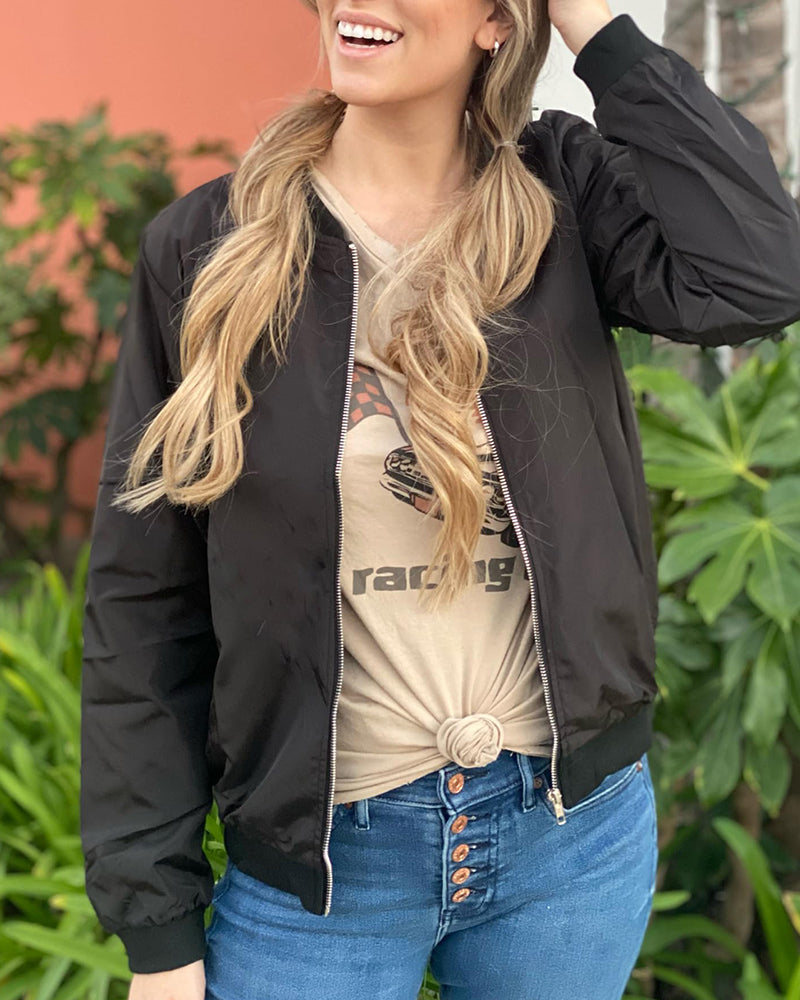 Women's Classic Bomber Jacket Casual Coat Zip Up Outerwear Windbreaker with Pockets - Zeagoo (Us Only)