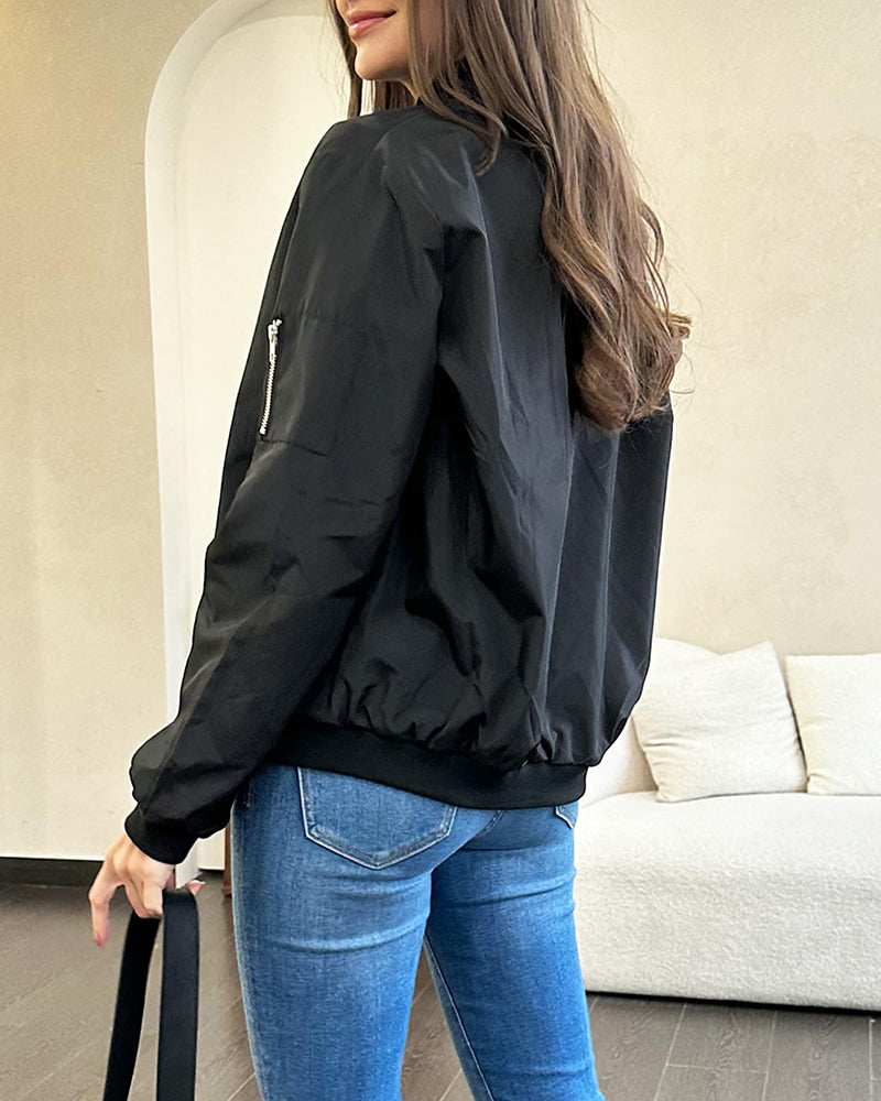 Women's Classic Bomber Jacket Casual Coat Zip Up Outerwear Windbreaker with Pockets - Zeagoo (Us Only)