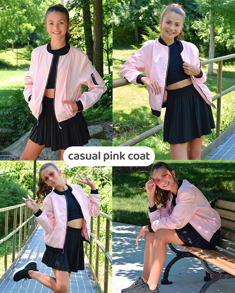 Women's Classic Bomber Jacket Casual Coat Zip Up Outerwear Windbreaker with Pockets - Zeagoo (Us Only)