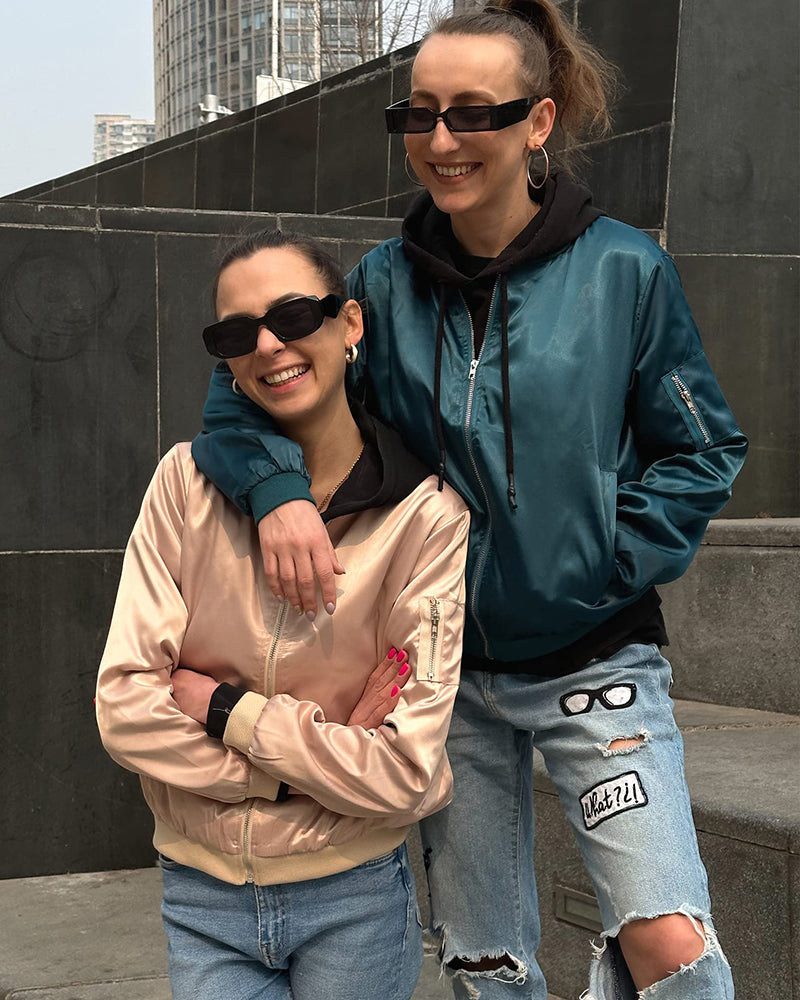 Women's Classic Bomber Jacket Casual Coat Zip Up Outerwear Windbreaker with Pockets - Zeagoo (Us Only)