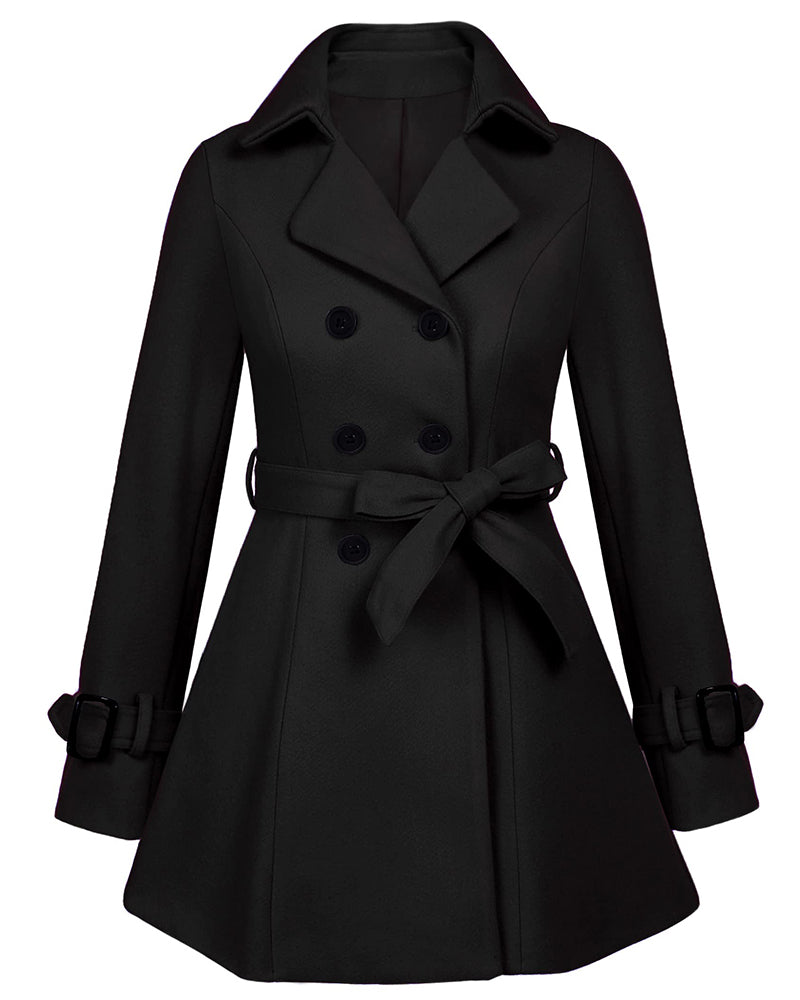 Women's Fashion Classic Lapel Double-Breasted Thick Wool Trench Coat Jacket - Zeagoo (Us Only)