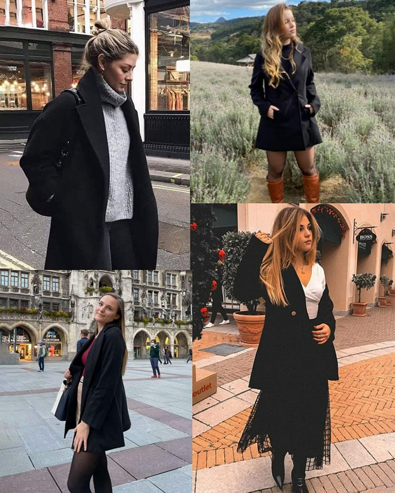 Women's Fashion Classic Lapel Double-Breasted Thick Wool Trench Coat Jacket - Zeagoo (Us Only)