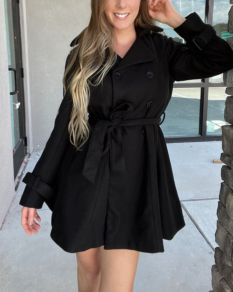 Women's Fashion Classic Lapel Double-Breasted Thick Wool Trench Coat Jacket - Zeagoo (Us Only)