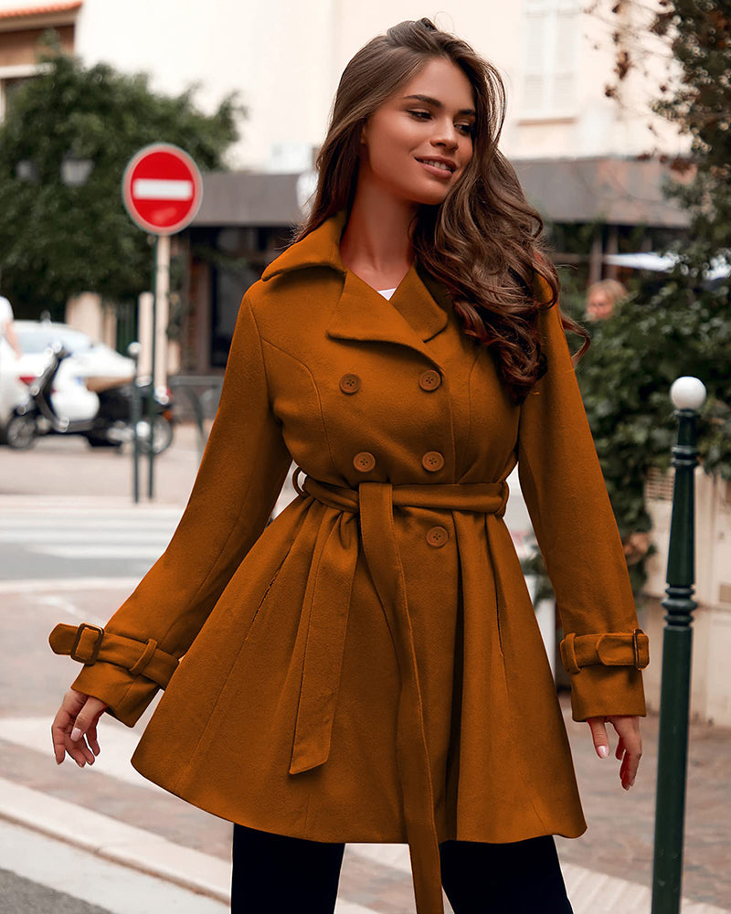 Women's Fashion Classic Lapel Double-Breasted Thick Wool Trench Coat Jacket - Zeagoo (Us Only)