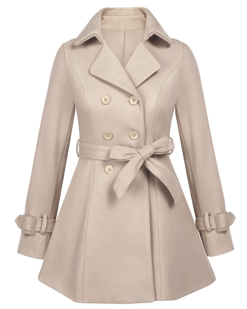 Women's Fashion Classic Lapel Double-Breasted Thick Wool Trench Coat Jacket - Zeagoo (Us Only)