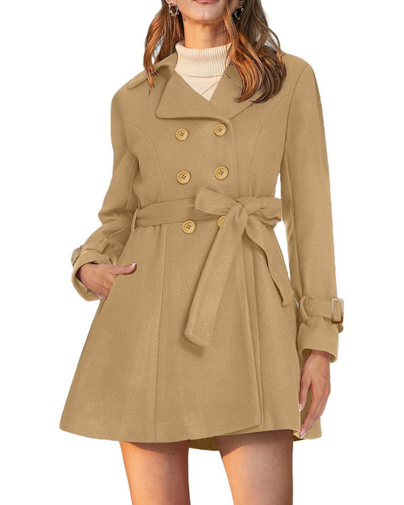 Women's Fashion Classic Lapel Double-Breasted Thick Wool Trench Coat Jacket - Zeagoo (Us Only)