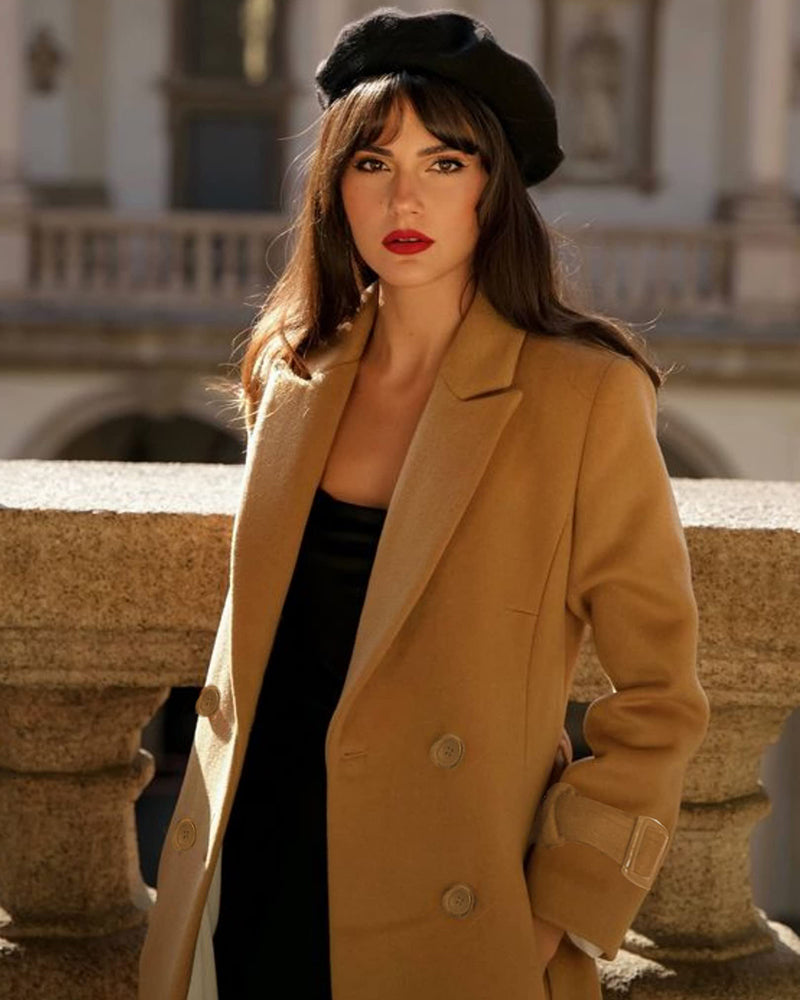 Women's Fashion Classic Lapel Double-Breasted Thick Wool Trench Coat Jacket - Zeagoo (Us Only)