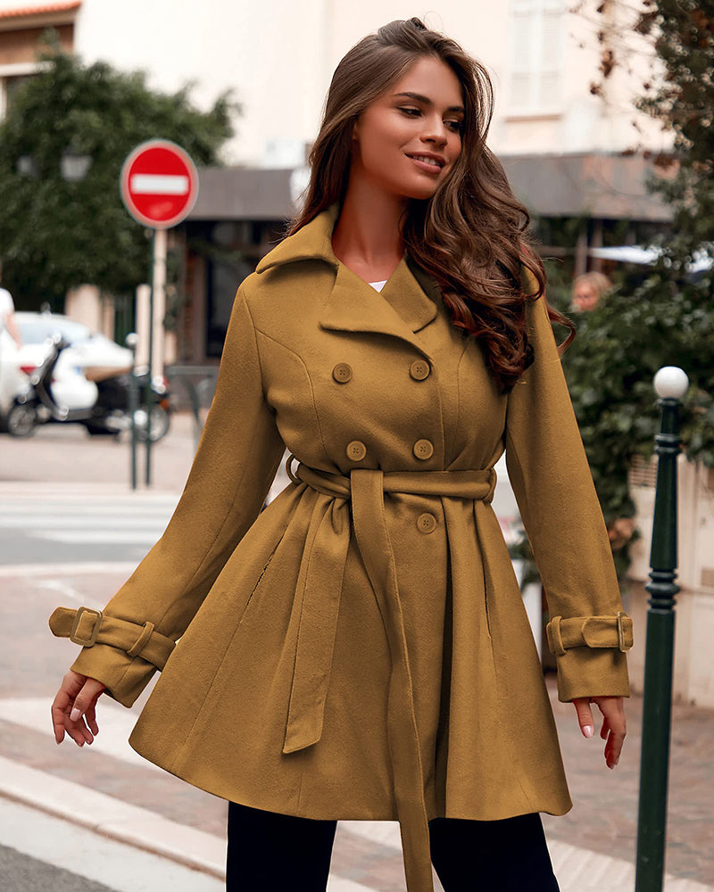 Women's Fashion Classic Lapel Double-Breasted Thick Wool Trench Coat Jacket - Zeagoo (Us Only)