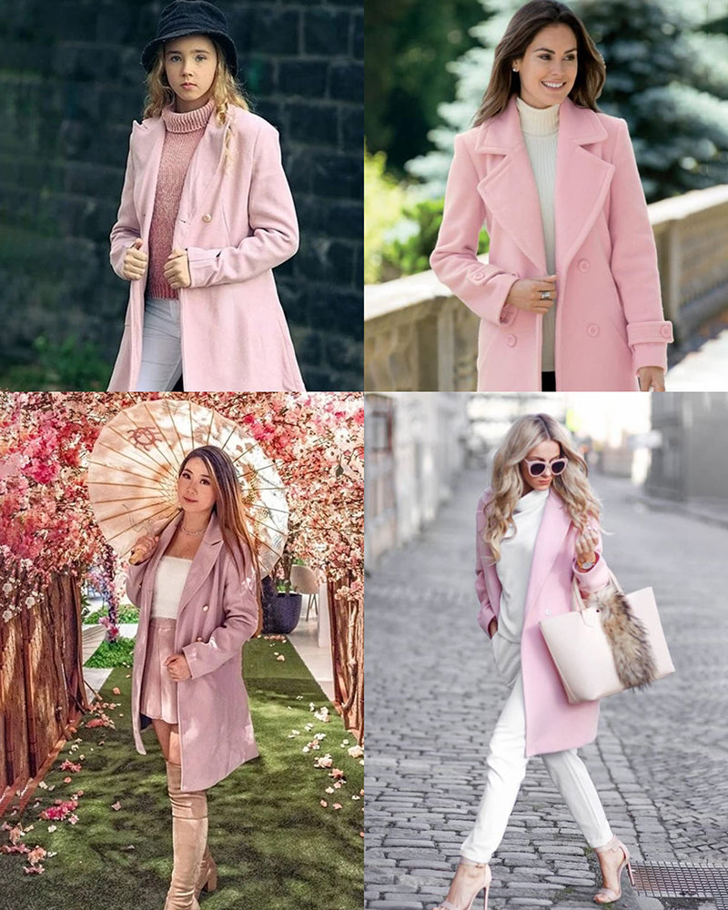 Women's Fashion Classic Lapel Double-Breasted Thick Wool Trench Coat Jacket - Zeagoo (Us Only)