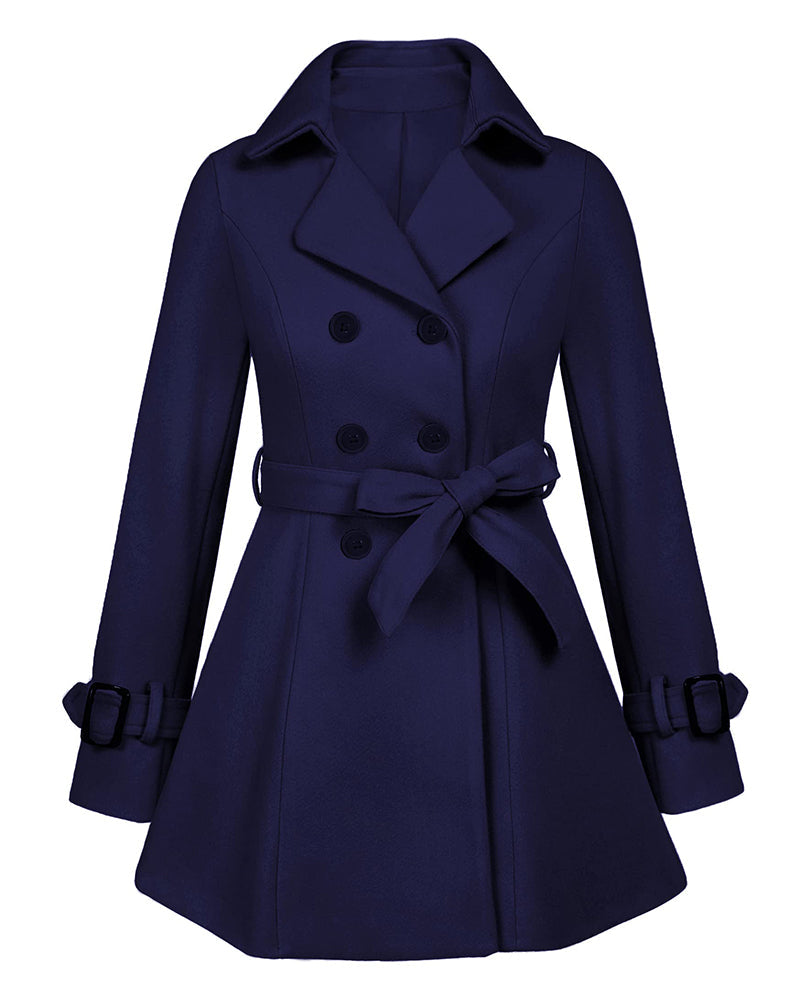 Women's Fashion Classic Lapel Double-Breasted Thick Wool Trench Coat Jacket - Zeagoo (Us Only)