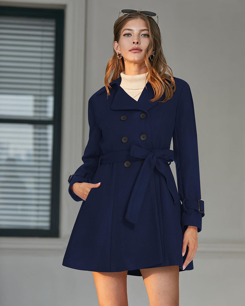 Women's Fashion Classic Lapel Double-Breasted Thick Wool Trench Coat Jacket - Zeagoo (Us Only)