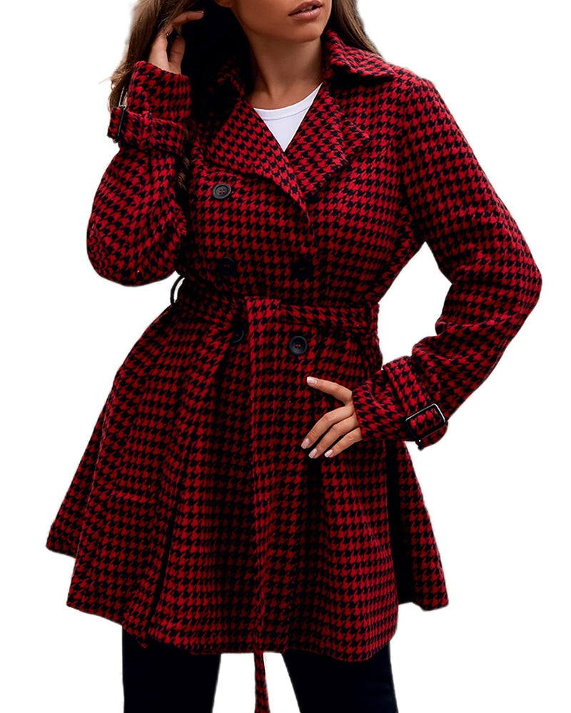 Women's Fashion Classic Lapel Double-Breasted Thick Wool Trench Coat Jacket - Zeagoo (Us Only)