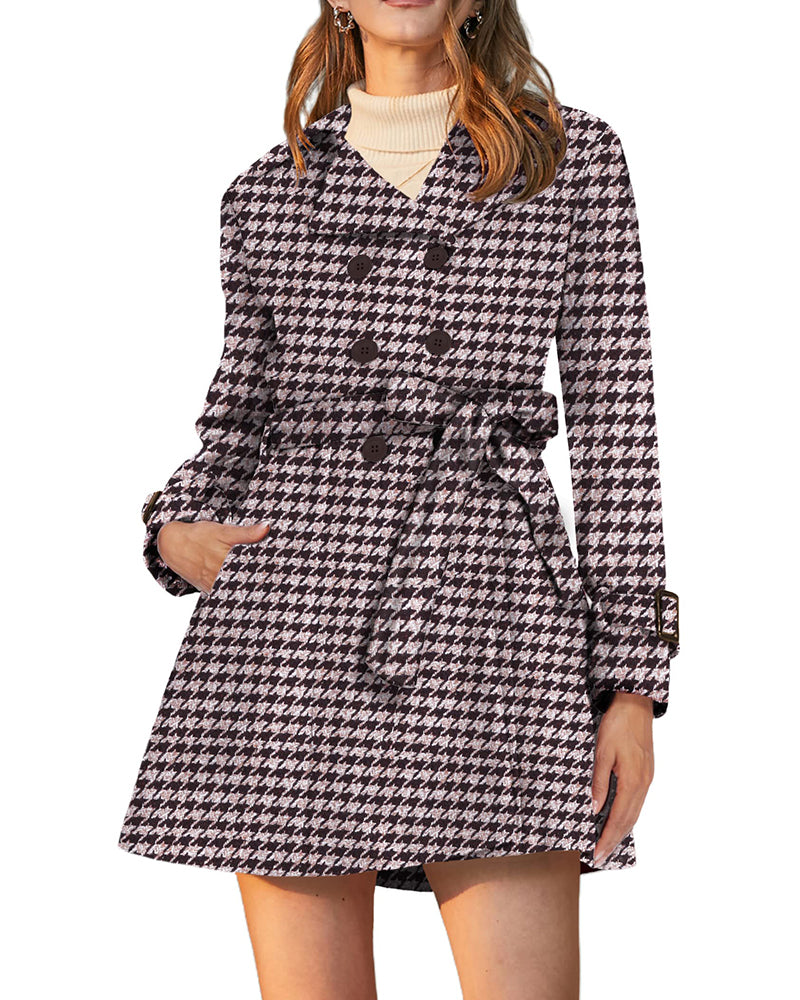 Women's Fashion Classic Lapel Double-Breasted Thick Wool Trench Coat Jacket - Zeagoo (Us Only)