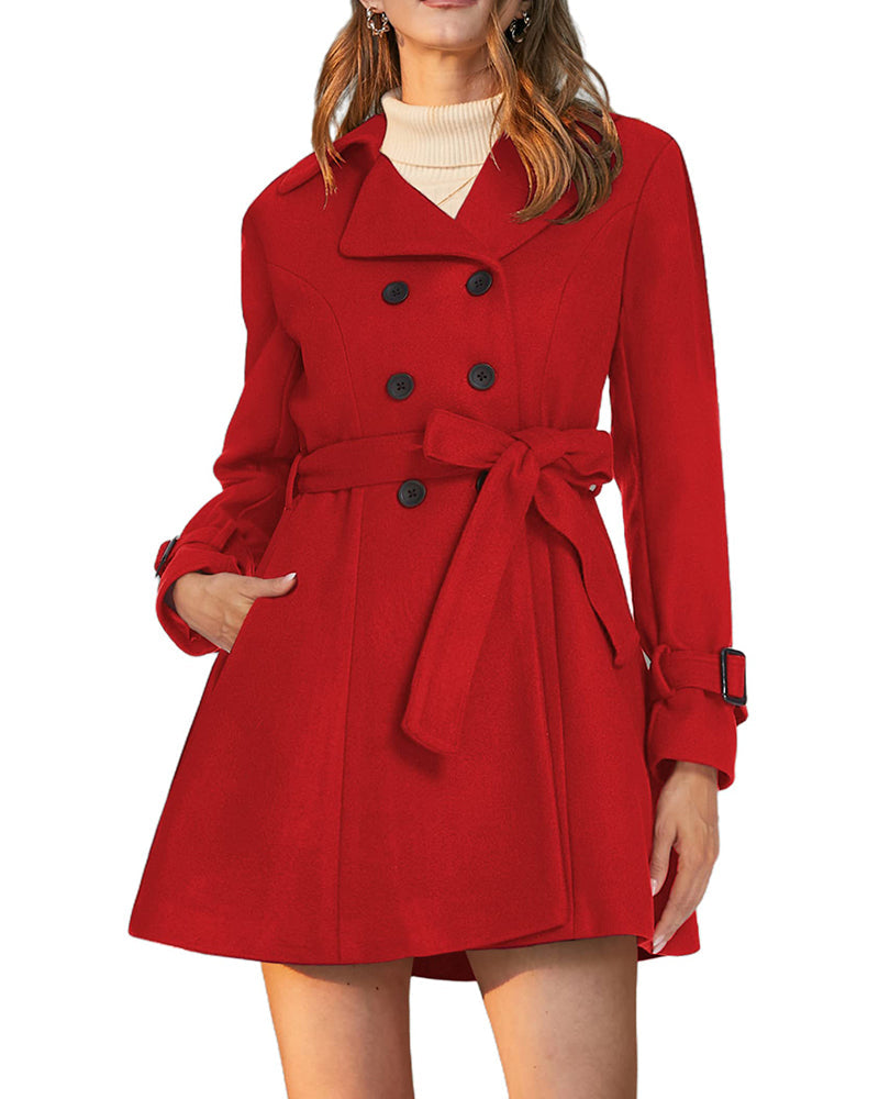 Women's Fashion Classic Lapel Double-Breasted Thick Wool Trench Coat Jacket - Zeagoo (Us Only)