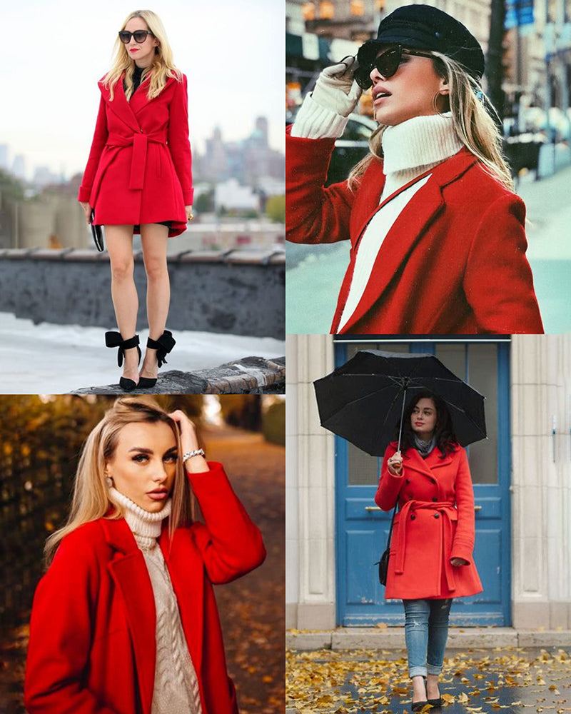 Women's Fashion Classic Lapel Double-Breasted Thick Wool Trench Coat Jacket - Zeagoo (Us Only)
