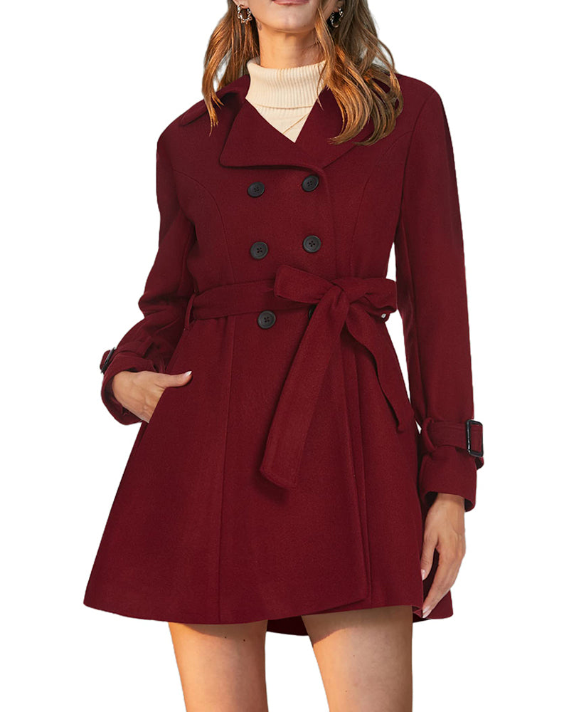 Women's Fashion Classic Lapel Double-Breasted Thick Wool Trench Coat Jacket - Zeagoo (Us Only)
