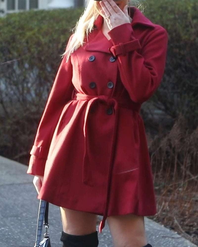 Women's Fashion Classic Lapel Double-Breasted Thick Wool Trench Coat Jacket - Zeagoo (Us Only)