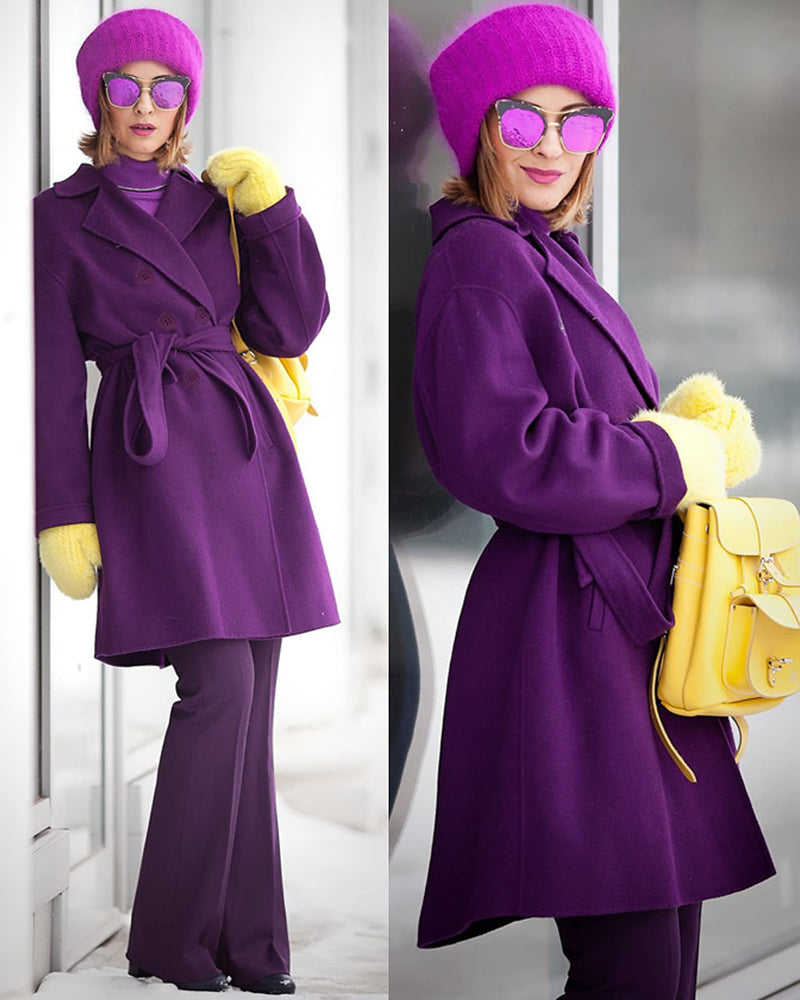 Women's Fashion Classic Lapel Double-Breasted Thick Wool Trench Coat Jacket - Zeagoo (Us Only)