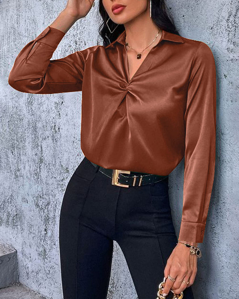 Satin V Neck Twist Front Silk Shirts - Zeagoo (Us Only)