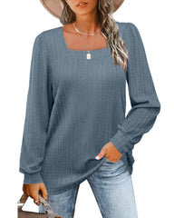 Zeagoo Tunic Tops for Women Loose Fit Dressy Square Neck Long Sleeve Shirts Rib Kint Pullover Blouses