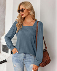 Zeagoo Tunic Tops for Women Loose Fit Dressy Square Neck Long Sleeve Shirts Rib Kint Pullover Blouses