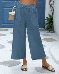 Women Cotton Linen Pants High Waisted Wide Leg Long Lounge Palazzo Pants Trousers with Pockets S-XXL - Zeagoo (Us Only)