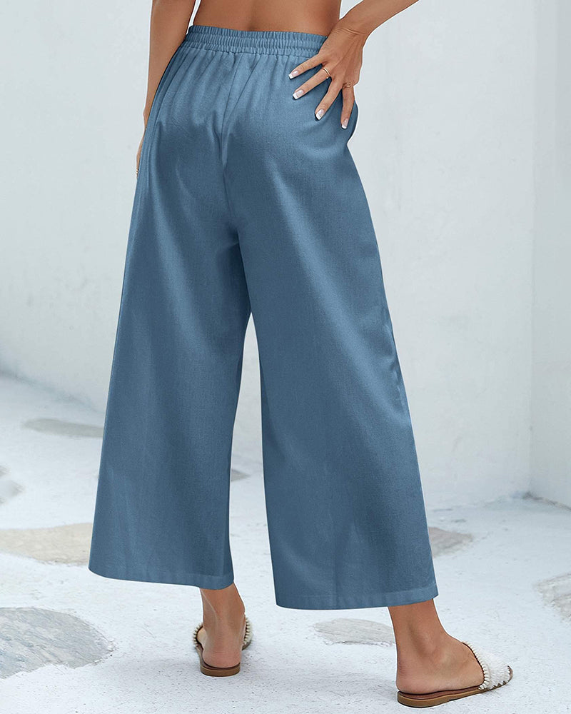 Women Cotton Linen Pants High Waisted Wide Leg Long Lounge Palazzo Pants Trousers with Pockets S-XXL - Zeagoo (Us Only)