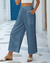 Women Cotton Linen Pants High Waisted Wide Leg Long Lounge Palazzo Pants Trousers with Pockets S-XXL - Zeagoo (Us Only)