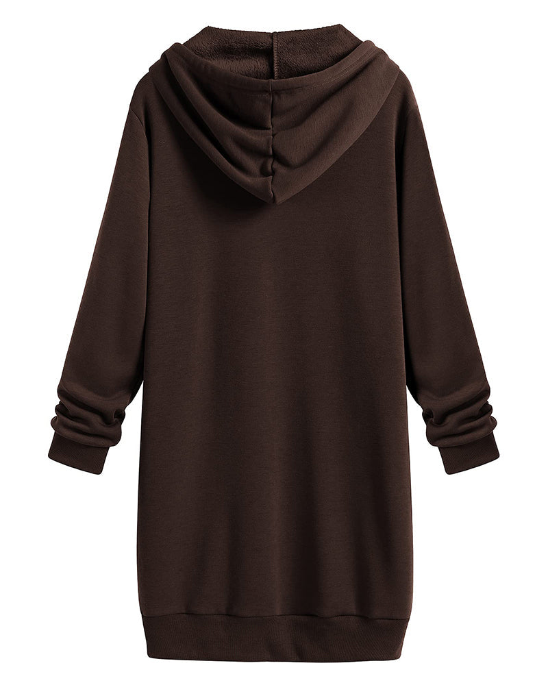 Women Zip Up Hoodies Long Fleece Jacket Lightweight Tunic Hooded Sweatshirt Oversize Winter Coat With Pockets - Zeagoo (Us Only)
