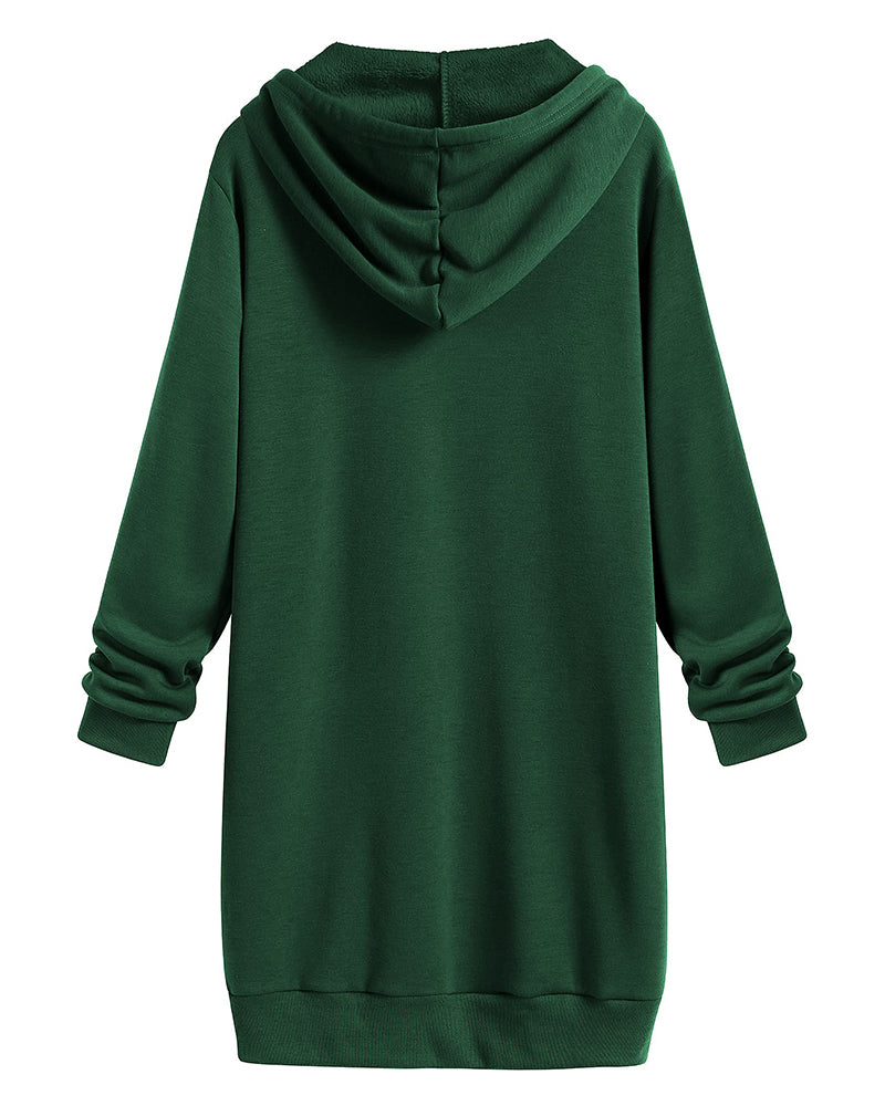 Women Zip Up Hoodies Long Fleece Jacket Lightweight Tunic Hooded Sweatshirt Oversize Winter Coat With Pockets - Zeagoo (Us Only)