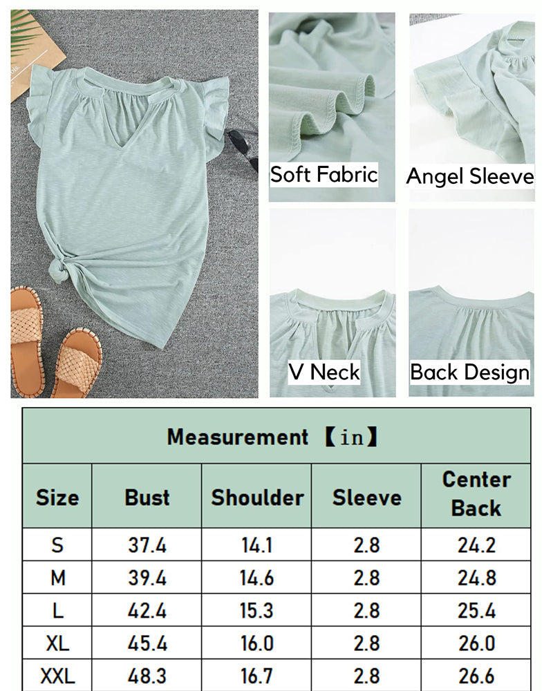 Women's Casual Ruffle Sleeve Summer Tops Sexy V Neck Tank Tops Shirts Short Sleeve Loose T Shirt Blouses - Zeagoo (Us Only)