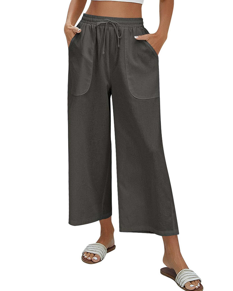 Women Cotton Linen Pants High Waisted Wide Leg Long Lounge Palazzo Pants Trousers with Pockets S-XXL - Zeagoo (Us Only)