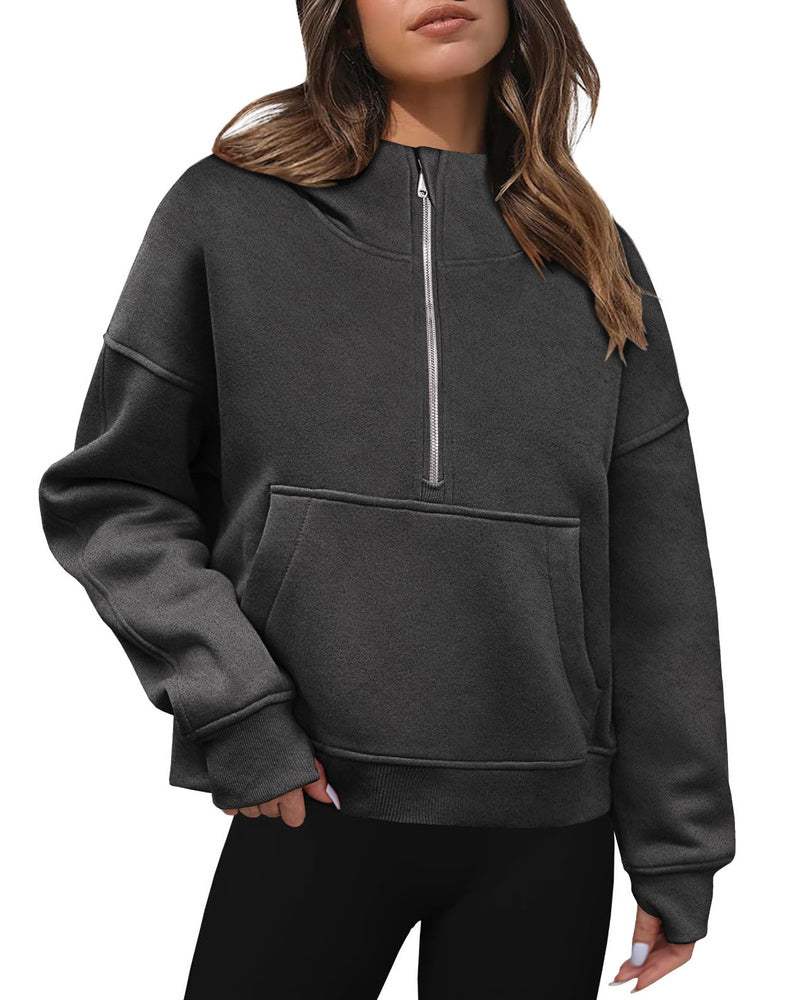 Zeagoo Womens Half Zip Cropped Hoodies Fleece Long Sleeve Pullover Sweatshirts 2023 Fall Winter Clothes with Pockets