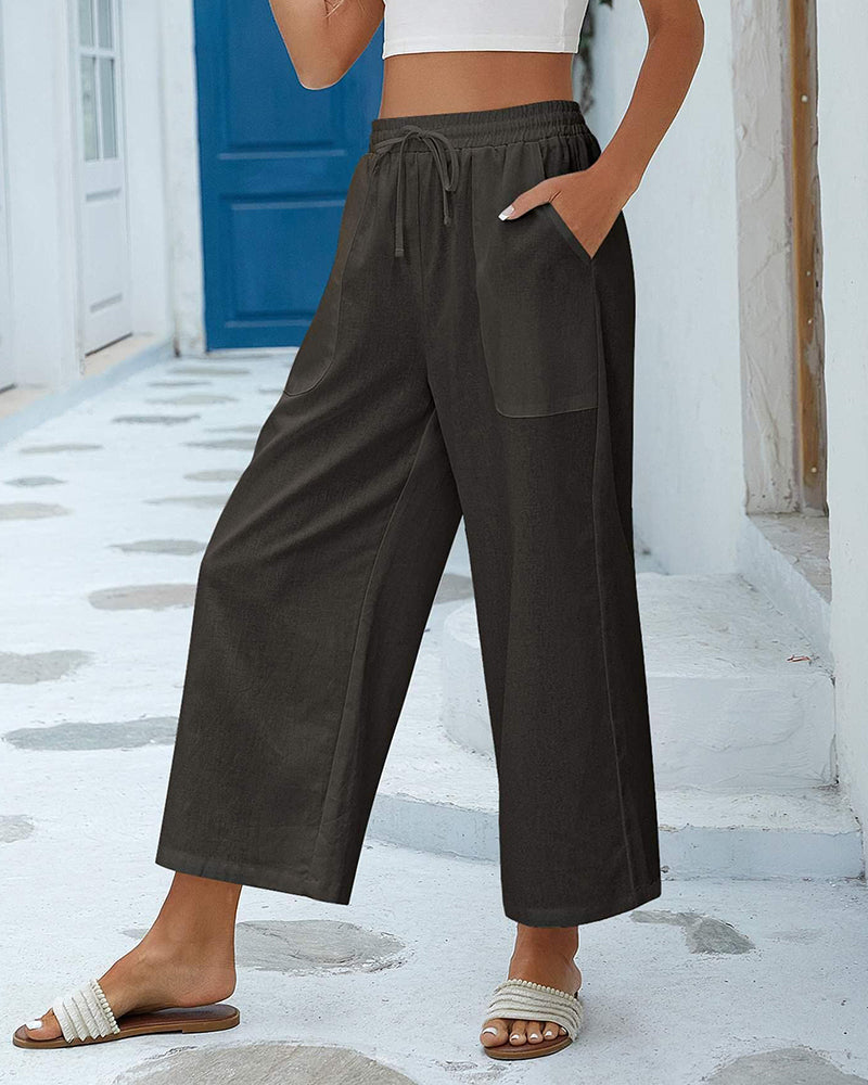 Women Cotton Linen Pants High Waisted Wide Leg Long Lounge Palazzo Pants Trousers with Pockets S-XXL - Zeagoo (Us Only)