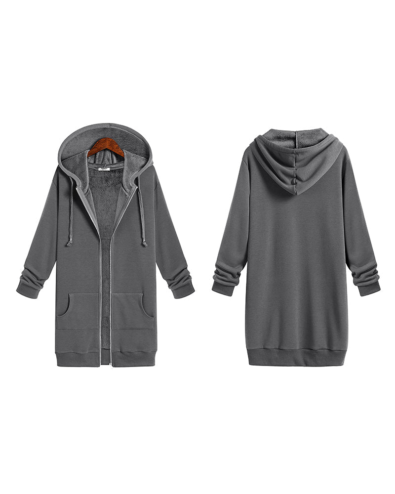 Women Zip Up Hoodies Long Fleece Jacket Lightweight Tunic Hooded Sweatshirt Oversize Winter Coat With Pockets - Zeagoo (Us Only)