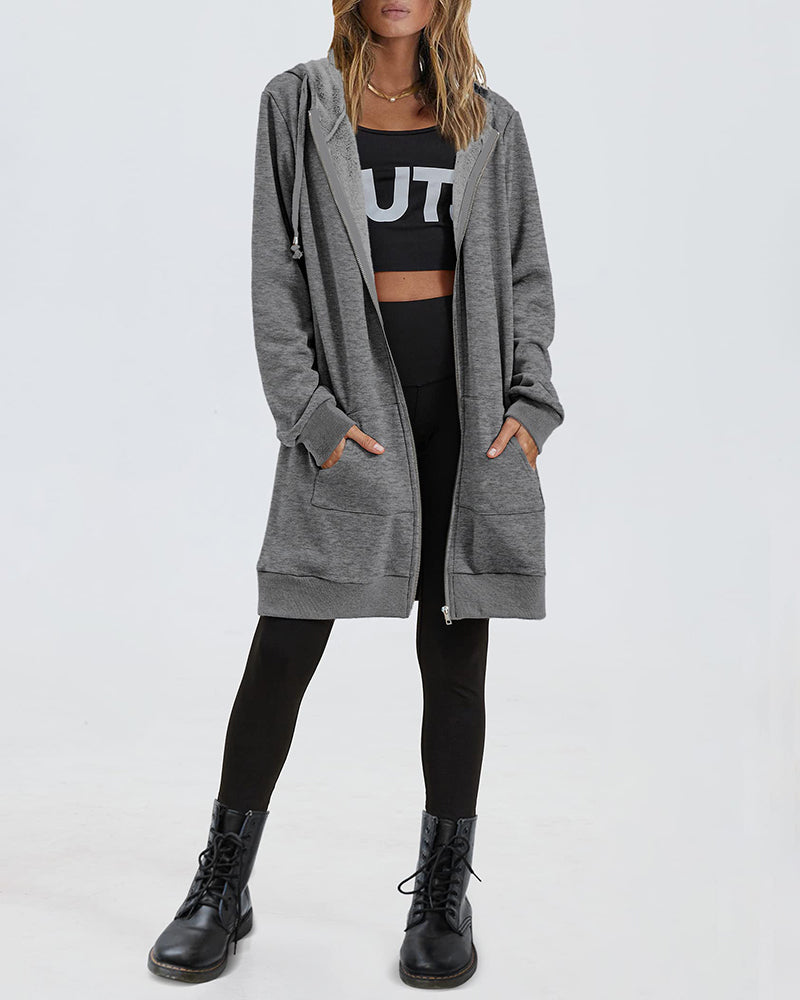 Women Zip Up Hoodies Long Fleece Jacket Lightweight Tunic Hooded Sweatshirt Oversize Winter Coat With Pockets - Zeagoo (Us Only)