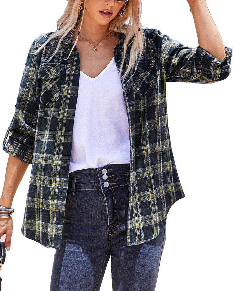 Long/Roll Up Sleeve Cotton Plaid Shirts - Zeagoo (Us Only)