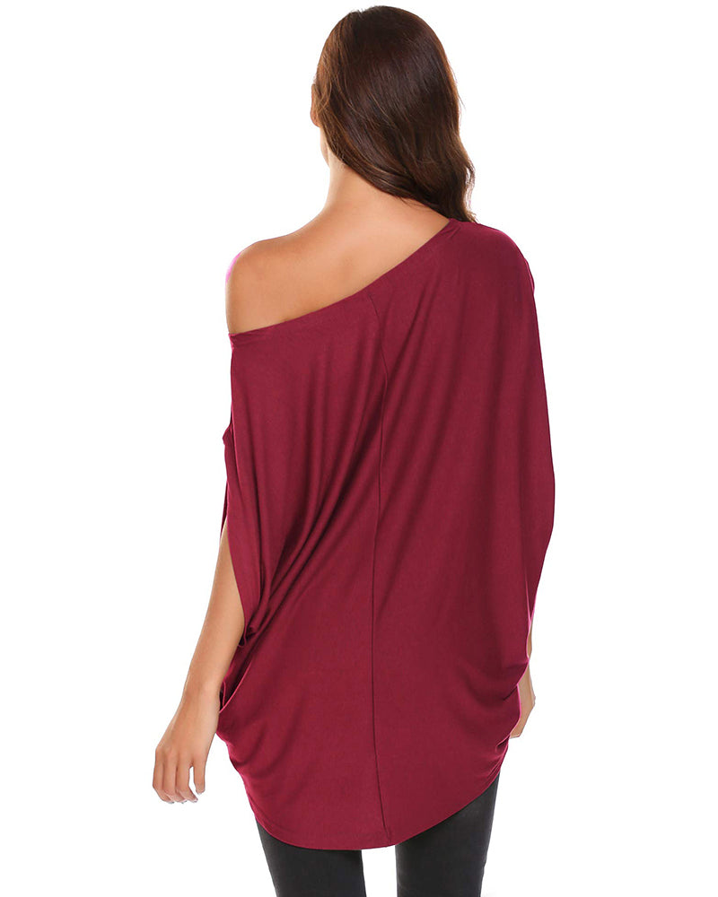 Women's Off Shoulder Blouse Loose Summer T Shirts Batwing Sleeve Tops S-XXL - Zeagoo (Us Only)