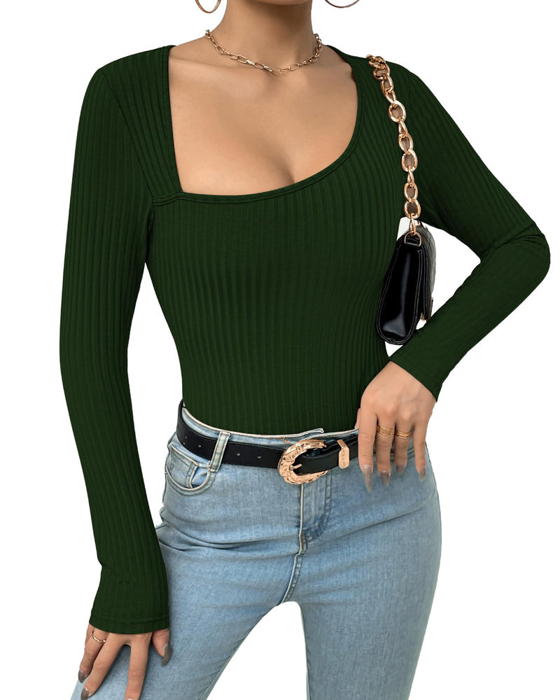 Zeagoo Women's Bodysuit 2023 One Piece Asymmetrical Neck Long Sleeve Ribbed Slim Thong Body Suit Tops for Women