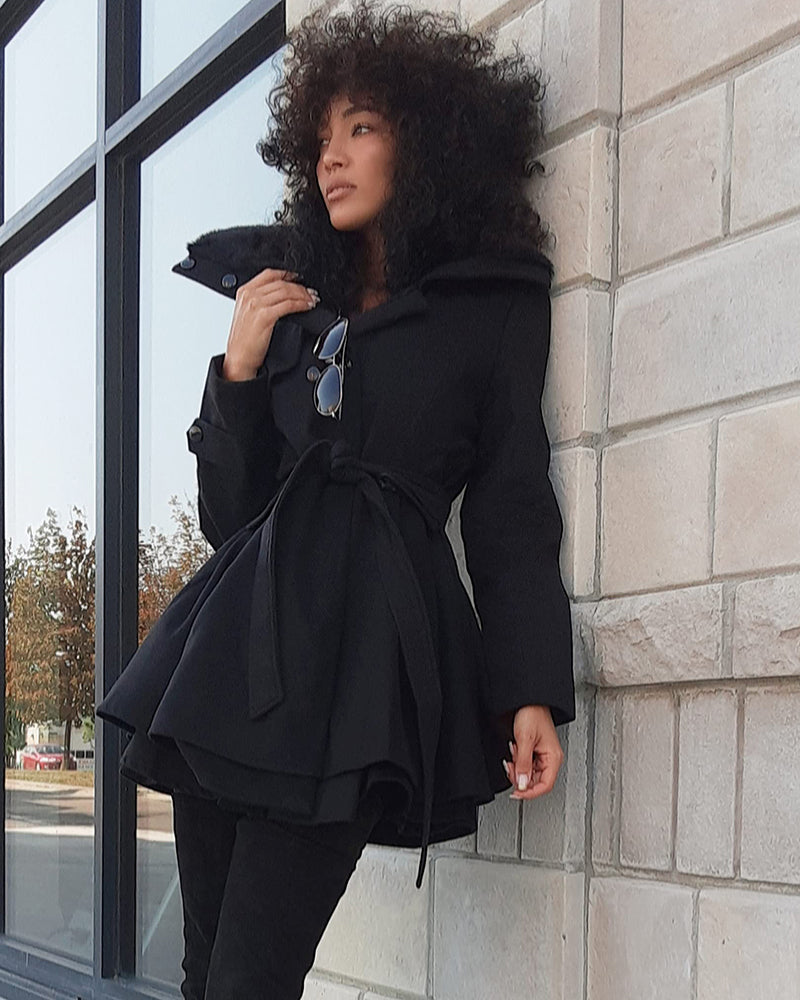 Women's Fashion Faux Fur Lapel Double-Breasted Thick Wool Trench Coat Jacket - Zeagoo (Us Only)
