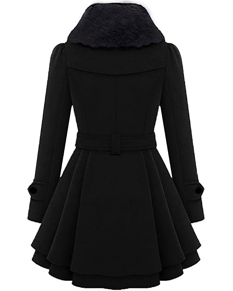 Women's Fashion Faux Fur Lapel Double-Breasted Thick Wool Trench Coat Jacket - Zeagoo (Us Only)