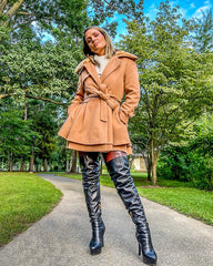 Women's Fashion Faux Fur Lapel Double-Breasted Thick Wool Trench Coat Jacket - Zeagoo (Us Only)
