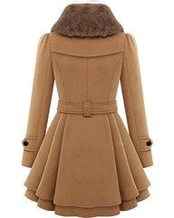 Women's Fashion Faux Fur Lapel Double-Breasted Thick Wool Trench Coat Jacket - Zeagoo (Us Only)