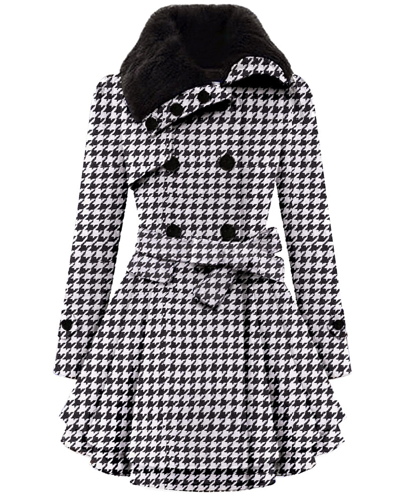 Women's Fashion Faux Fur Lapel Double-Breasted Thick Wool Trench Coat Jacket - Zeagoo (Us Only)