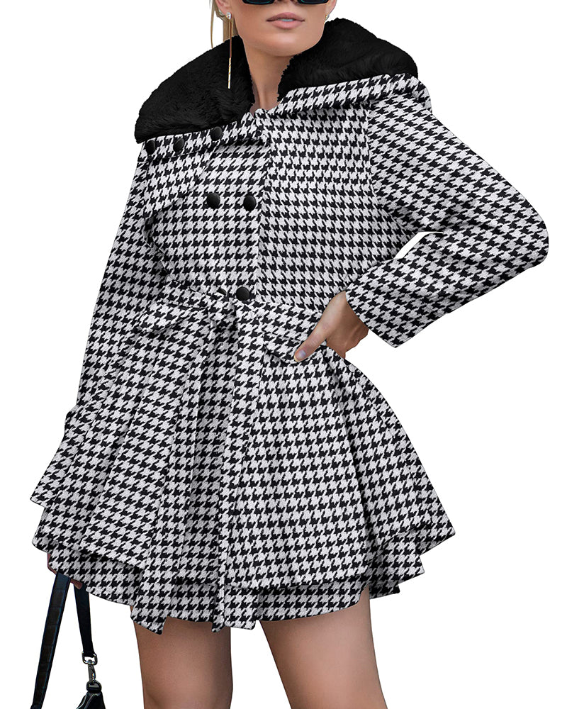 Women's Fashion Faux Fur Lapel Double-Breasted Thick Wool Trench Coat Jacket - Zeagoo (Us Only)
