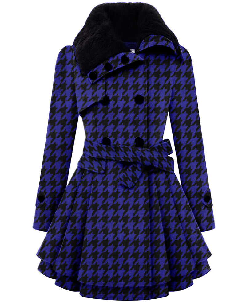 Women's Fashion Faux Fur Lapel Double-Breasted Thick Wool Trench Coat Jacket - Zeagoo (Us Only)