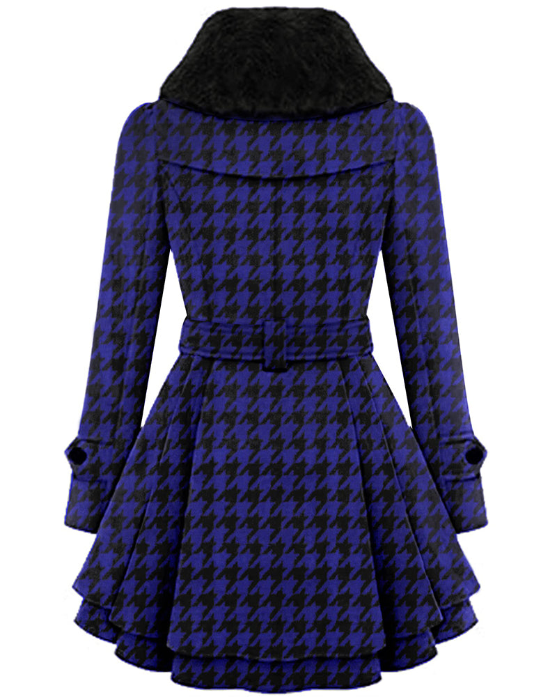 Women's Fashion Faux Fur Lapel Double-Breasted Thick Wool Trench Coat Jacket - Zeagoo (Us Only)