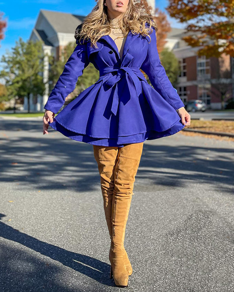 Women's Fashion Faux Fur Lapel Double-Breasted Thick Wool Trench Coat Jacket - Zeagoo (Us Only)