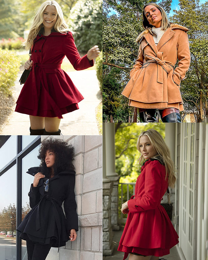 Women's Fashion Faux Fur Lapel Double-Breasted Thick Wool Trench Coat Jacket - Zeagoo (Us Only)
