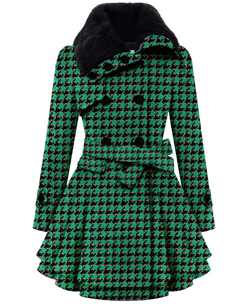 Women's Fashion Faux Fur Lapel Double-Breasted Thick Wool Trench Coat Jacket - Zeagoo (Us Only)